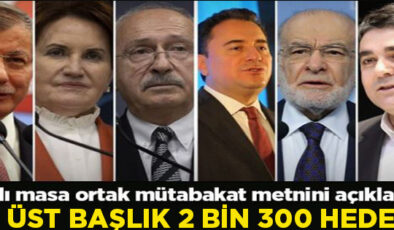 Altılı Masa, ortak mutabakat metnini 9 ana başlık ve 2 binin üzerinde hedef ile açıkladı!