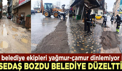 BELEDİYE EKİPLERİ YAĞMUR ÇAMUR DEMEDEN ÇALIŞIYOR