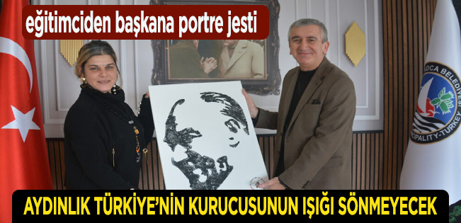 ERDEM SELİM ÇOCUK AKADEMESİNDEN BAŞKAN ALBAYRAK’A ATATÜRK PORTRESİ HEDİYESİ