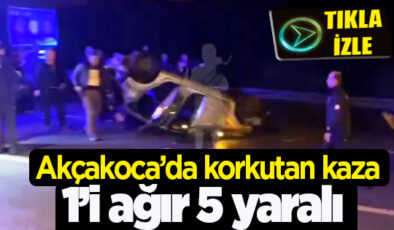Akçakoca’da Takla Atan Araç Karşı Şeride Geçti: 1’i Ağır 5 Yaralı!..