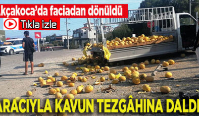 AKÇAKOCA’DA OTOMOBİL, KAVUN YÜKLÜ KAMYONETE  ÇARPTI: 1 YARALI